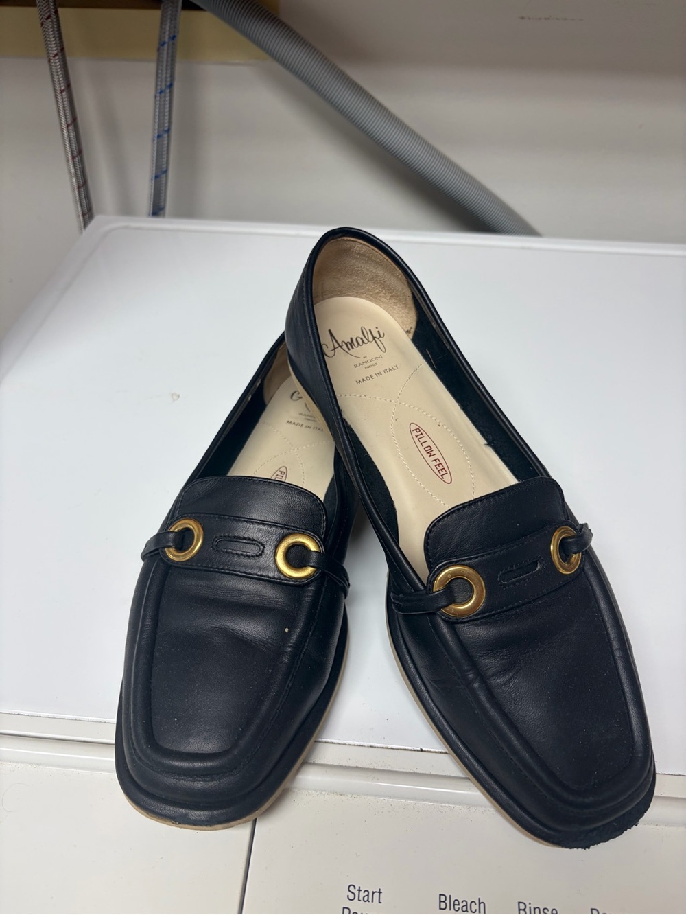 Rangoni Black Leather Loafers with Gold Rings